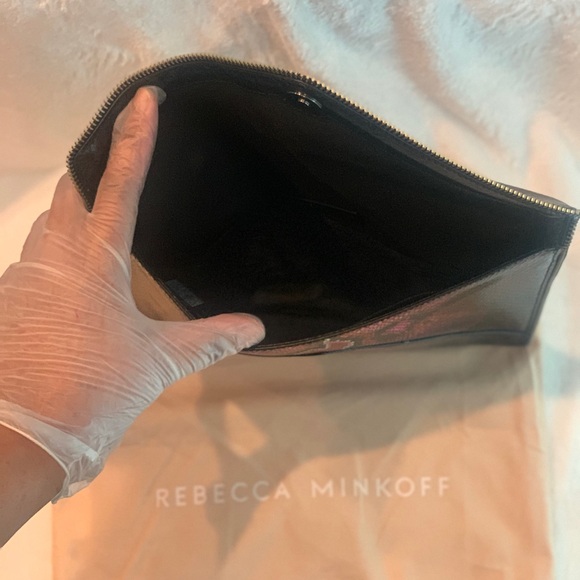 Rebecca Minkoff Pink & Black Snake Embossed Leather Leo Clutch w/ Dust Bag! - Picture 8 of 9